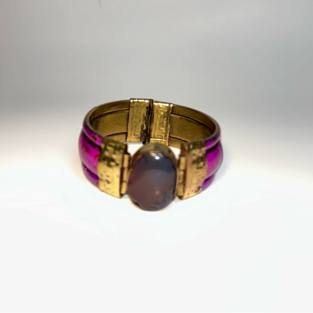 Artisan Brass and Magenta Accent Bracelet